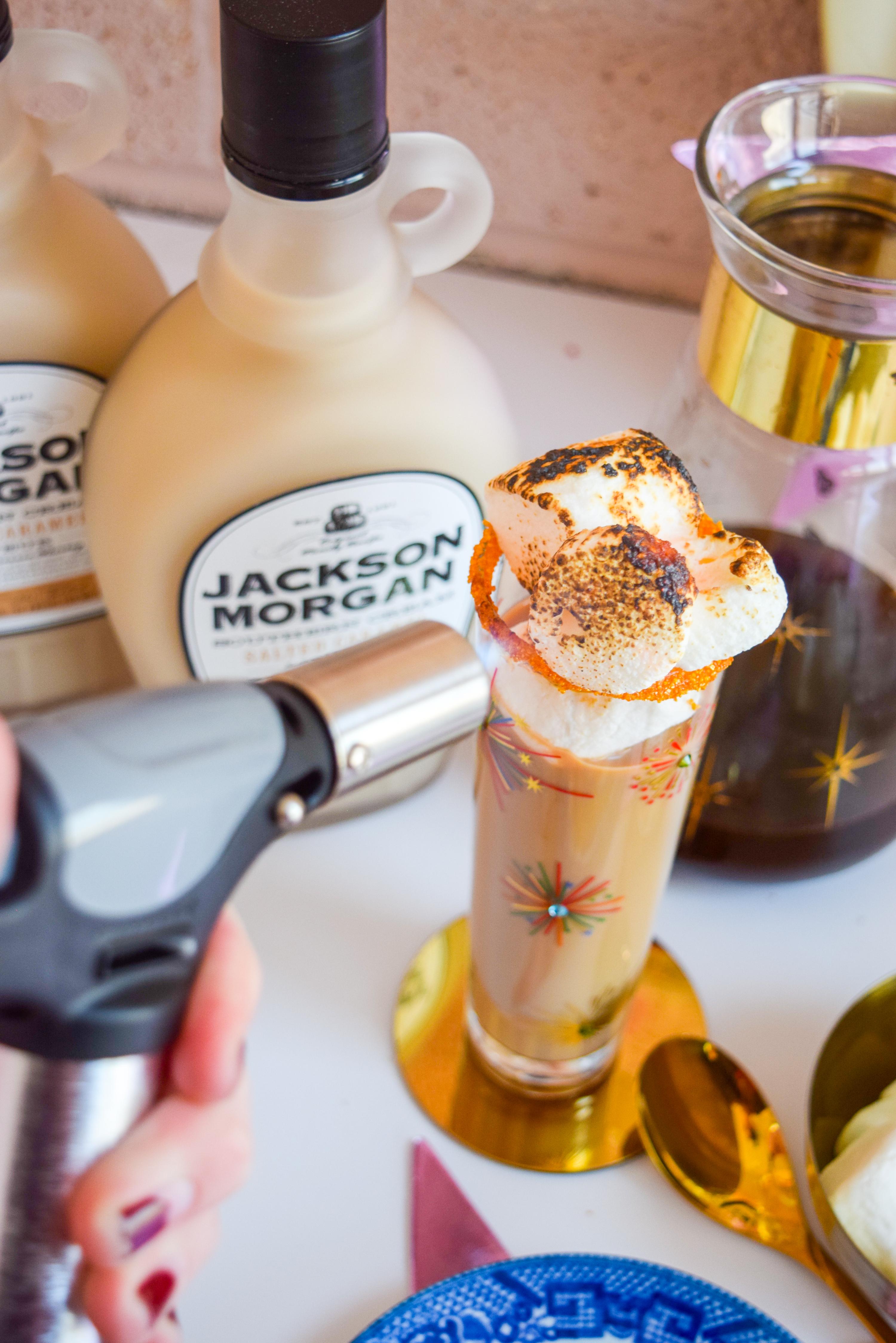 All you need to make it to midnight is a toasted marshmallow salted caramel coffee! Made with Jackson Morgan's Salted Caramel Whiskey Cream, this dessert cocktail is the perfect way to end the year. Sip responsibly! #jacksonmorgan #saltedcaramel