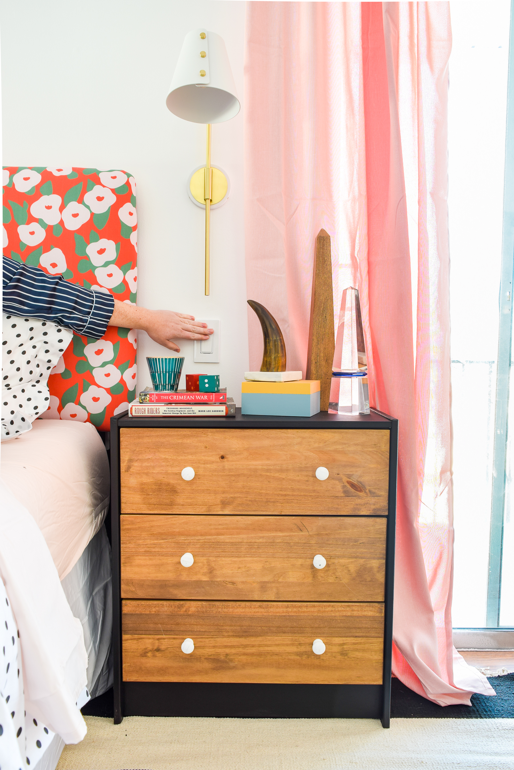 Our Floral Glam Master Bedroom + Closet is a feast for the eyes! Using a simple palette, but lots of pattern and metallics, we created our own oasis.