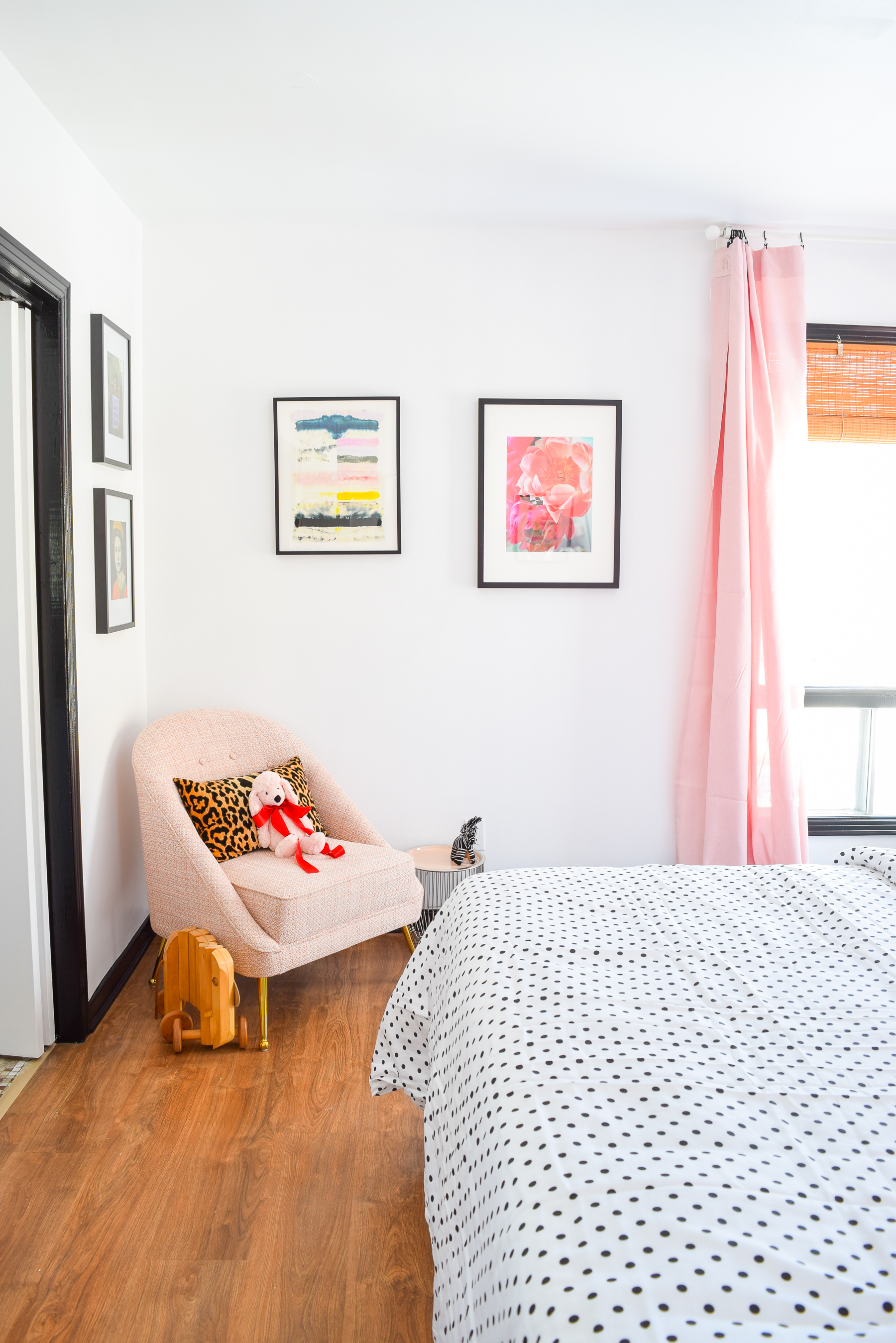 Our Floral Glam Master Bedroom + Closet is a feast for the eyes! Using a simple palette, but lots of pattern and metallics, we created our own oasis.
