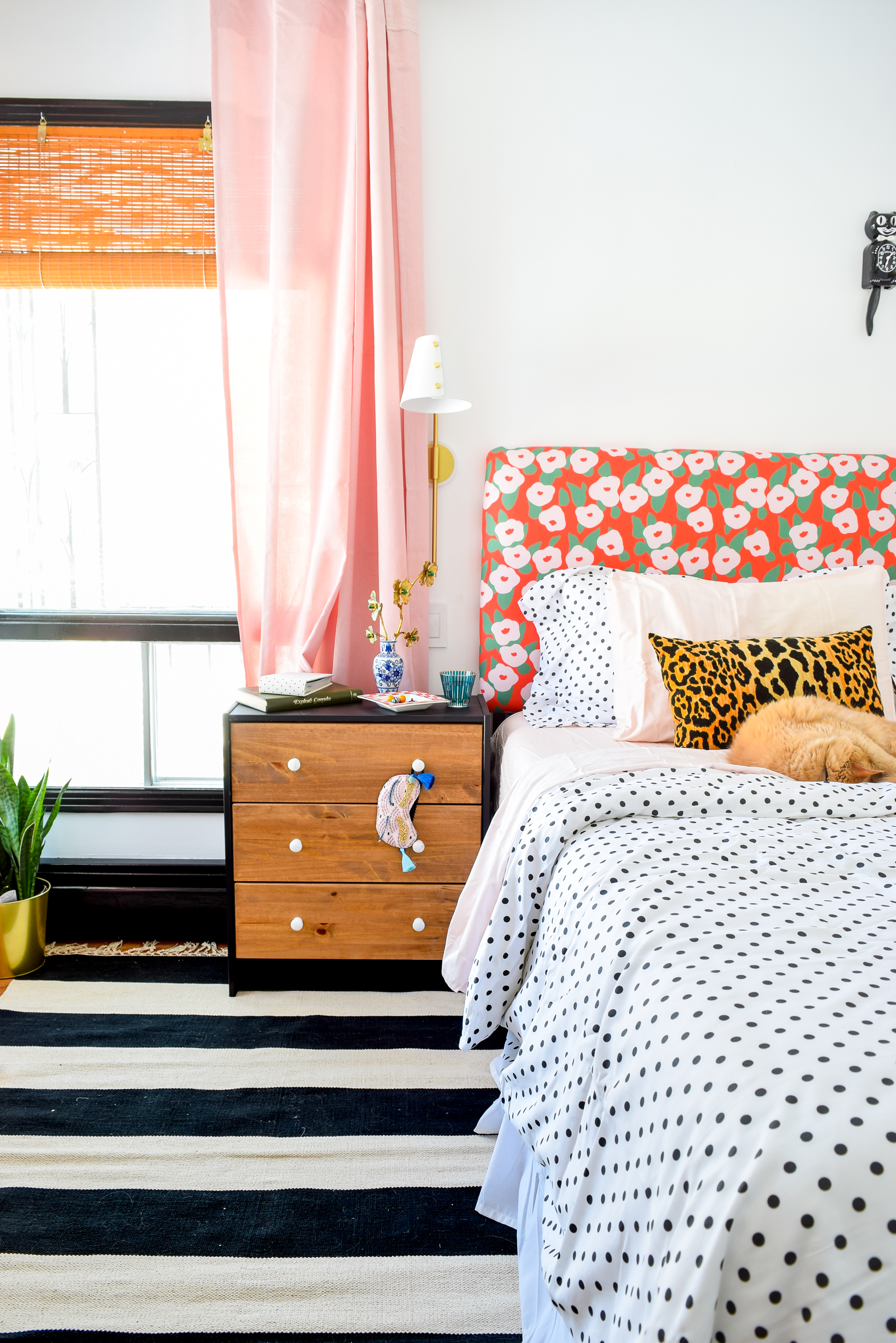 Our Floral Glam Master Bedroom + Closet is a feast for the eyes! Using a simple palette, but lots of pattern and metallics, we created our own oasis.