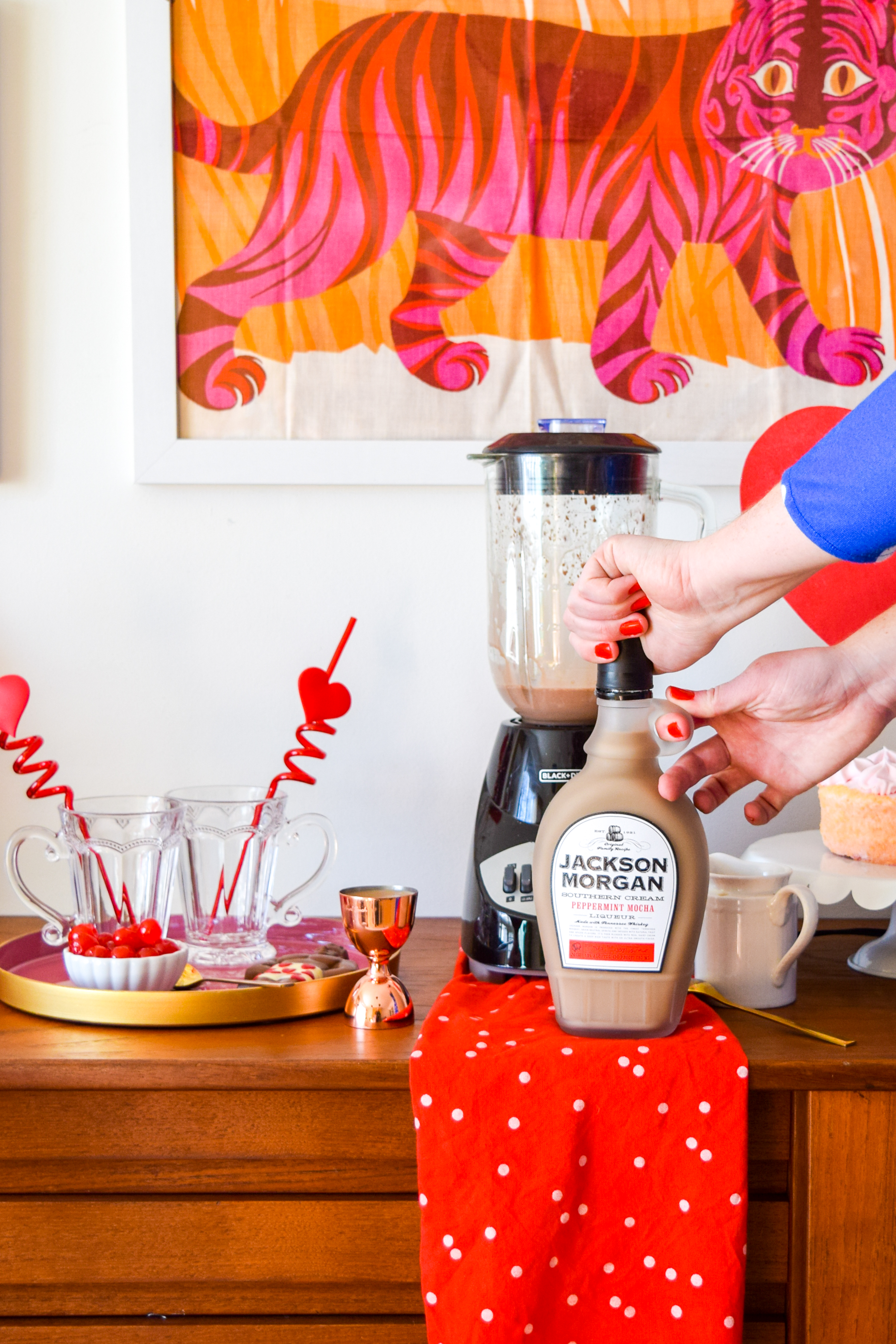 A Whiskey Peppermint Mocha Chocolate Milkshake is the perfect excuse to share something this Valentine's day (or any other day for that matter). Just make sure you've got some Jackson Morgan on hand! 