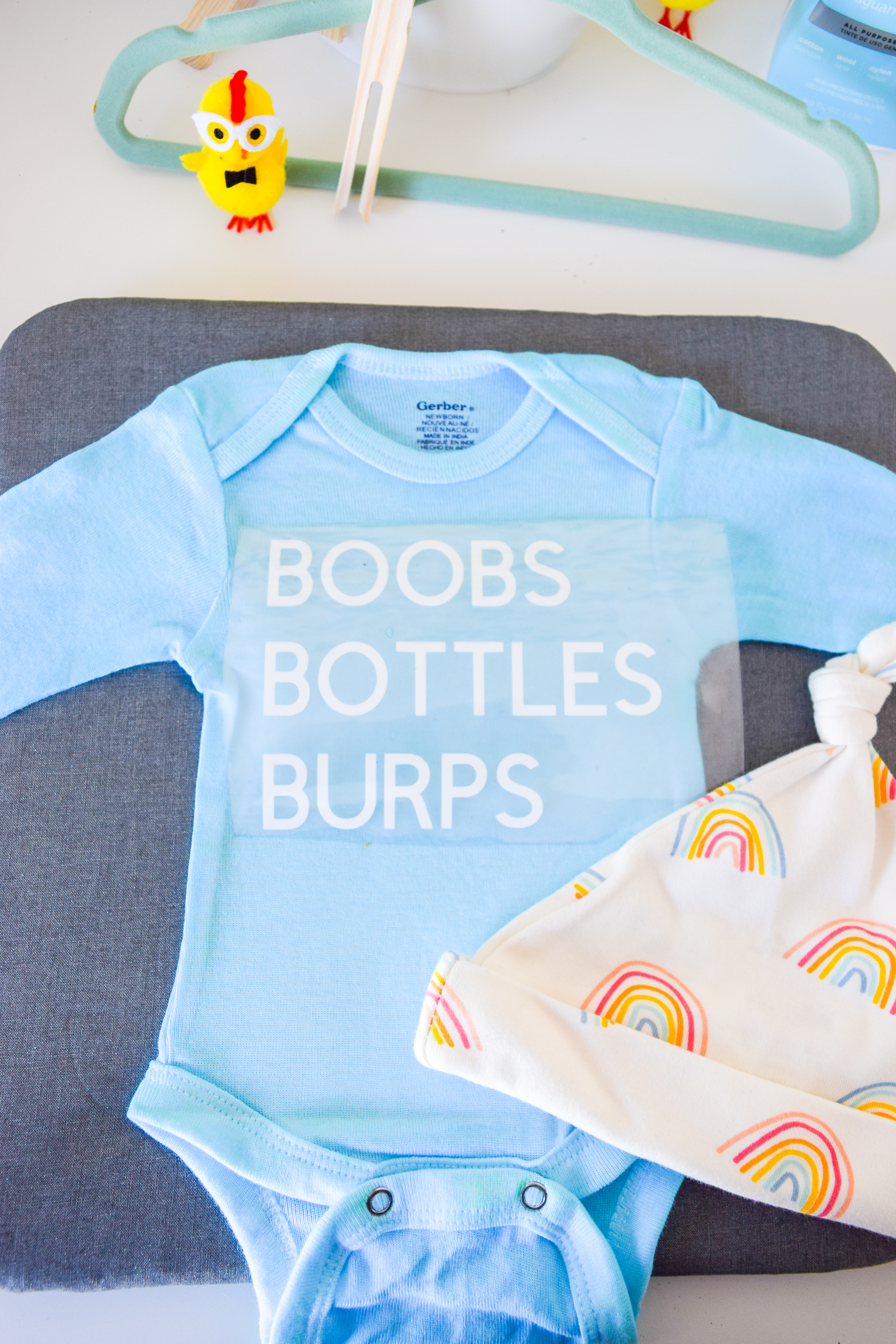 custom dyed baby onesies are how you get around the fact that everything in stores is either blue or pink. Take back the cool with customized baby clothes.