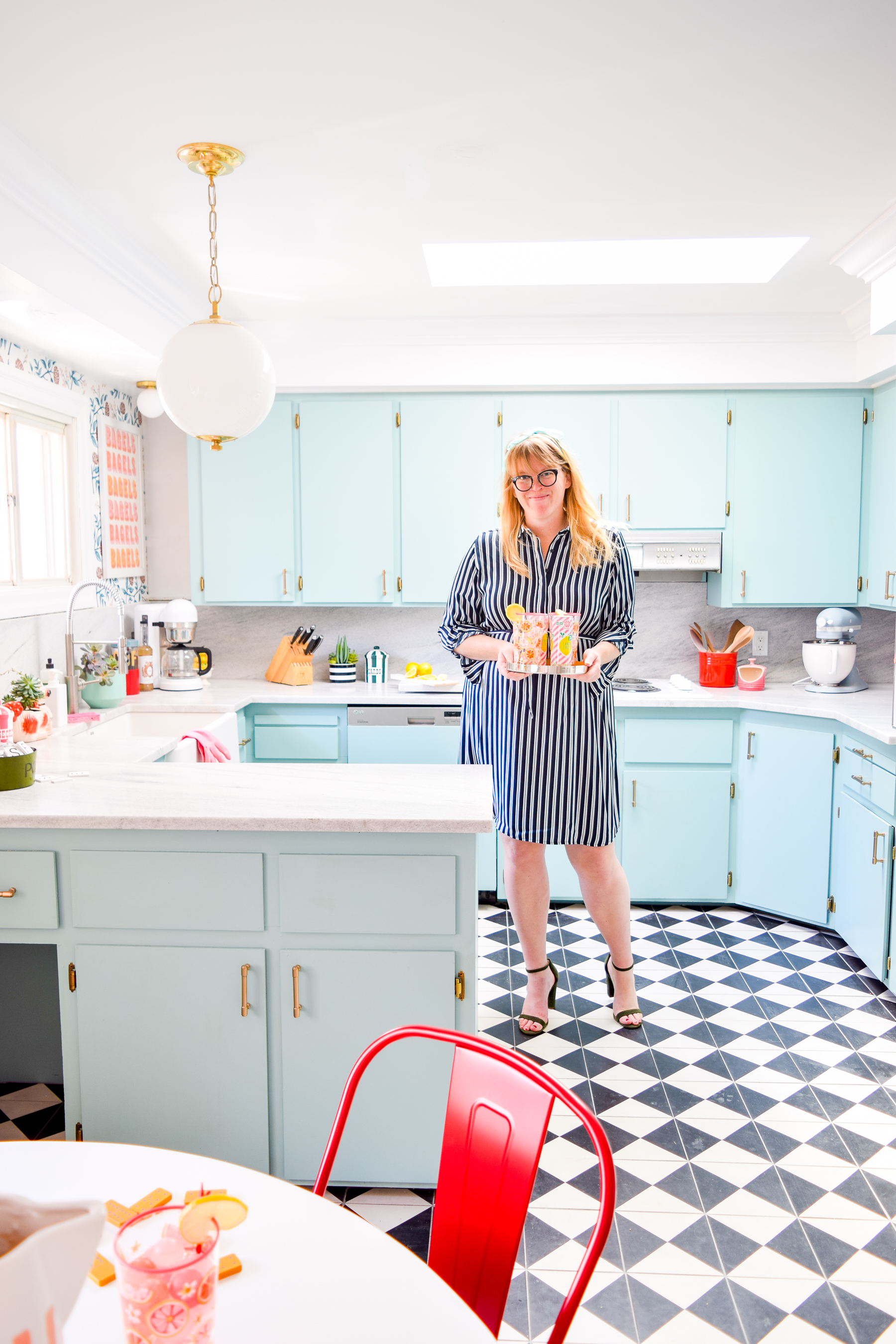 Our retro glam kitchen renovations are done! Come see how we transformed our dated kitchen, into a modern oasis, full of colour and pattern.