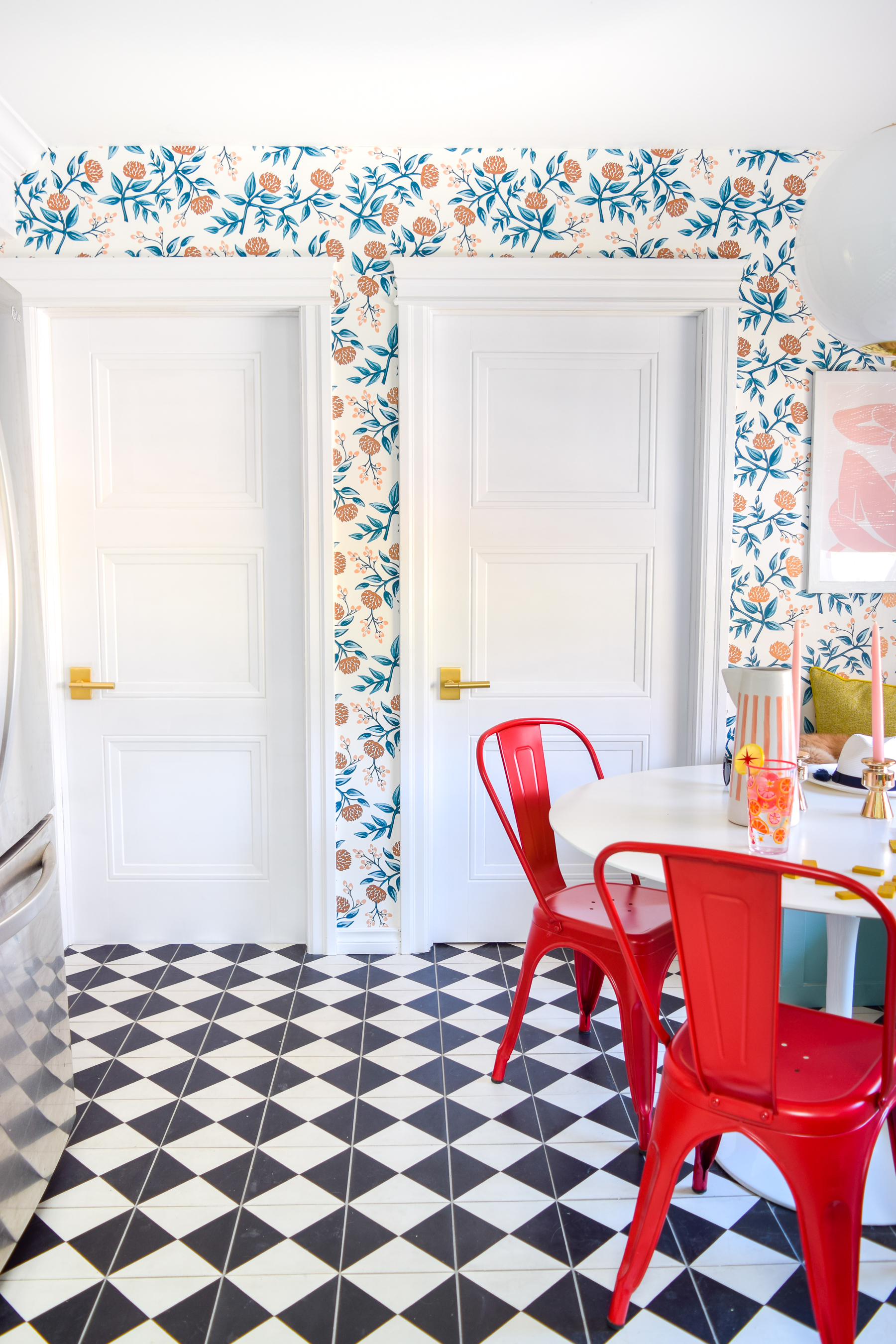 Our retro glam kitchen renovations are done! Come see how we transformed our dated kitchen, into a modern oasis, full of colour and pattern.