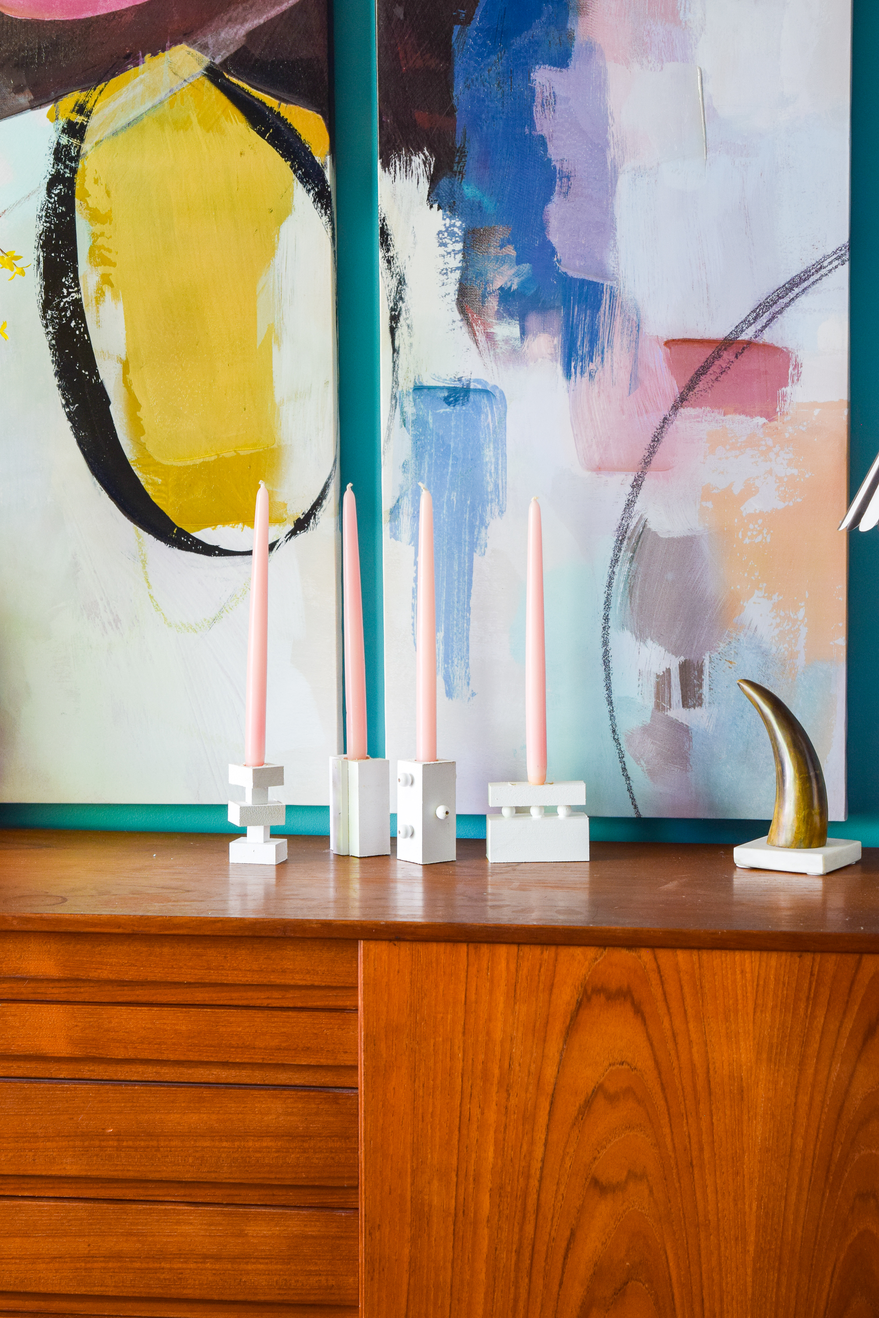 These DIY Modern Wood Candlestick Holders that I made add a pop of geometric modern design, and you will love how easy they were to make!