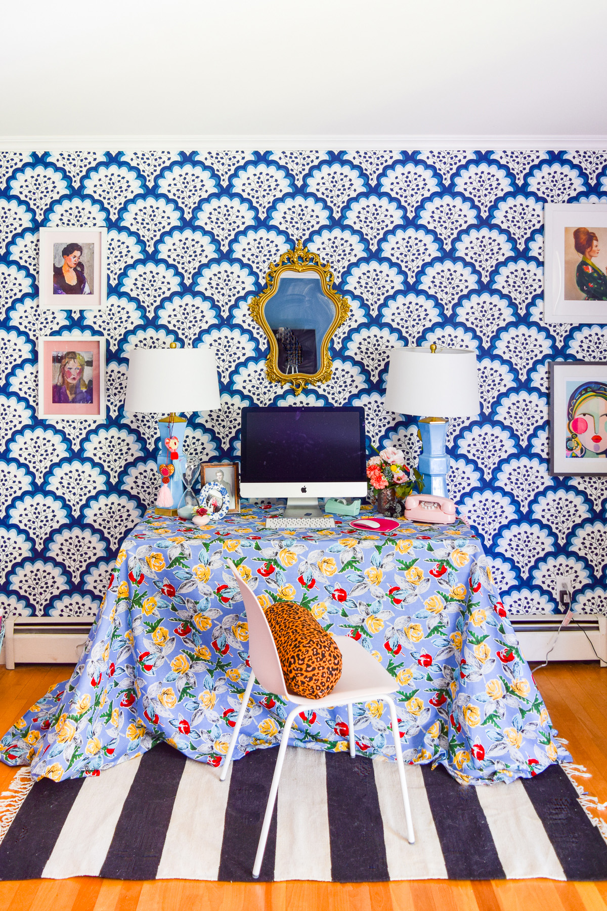 Sewing a DIY Table Skirt for a desk, is a great way to hide a tired and old work station. It's easy to sew, and adds a pop of pattern to any space.