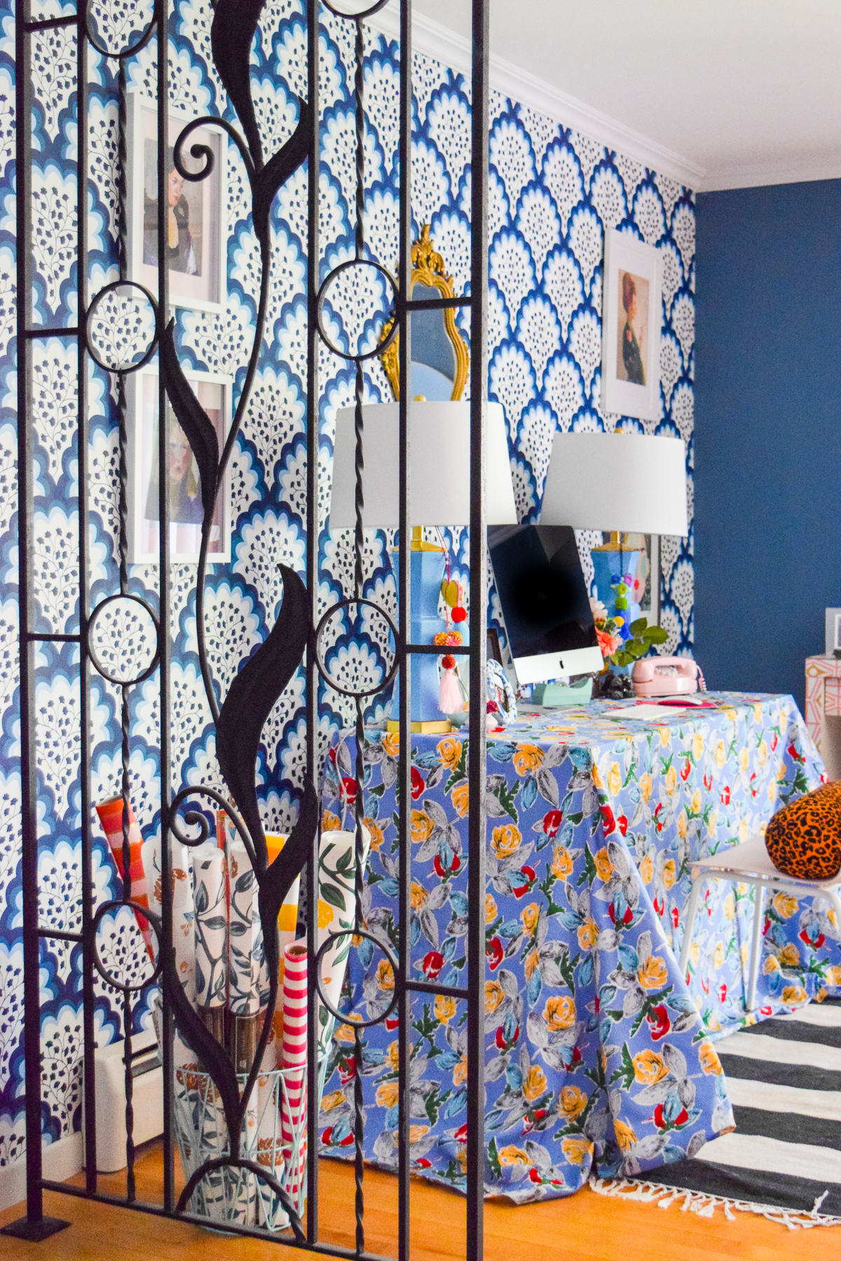 Sewing a DIY Table Skirt for a desk, is a great way to hide a tired and old work station. It's easy to sew, and adds a pop of pattern to any space.