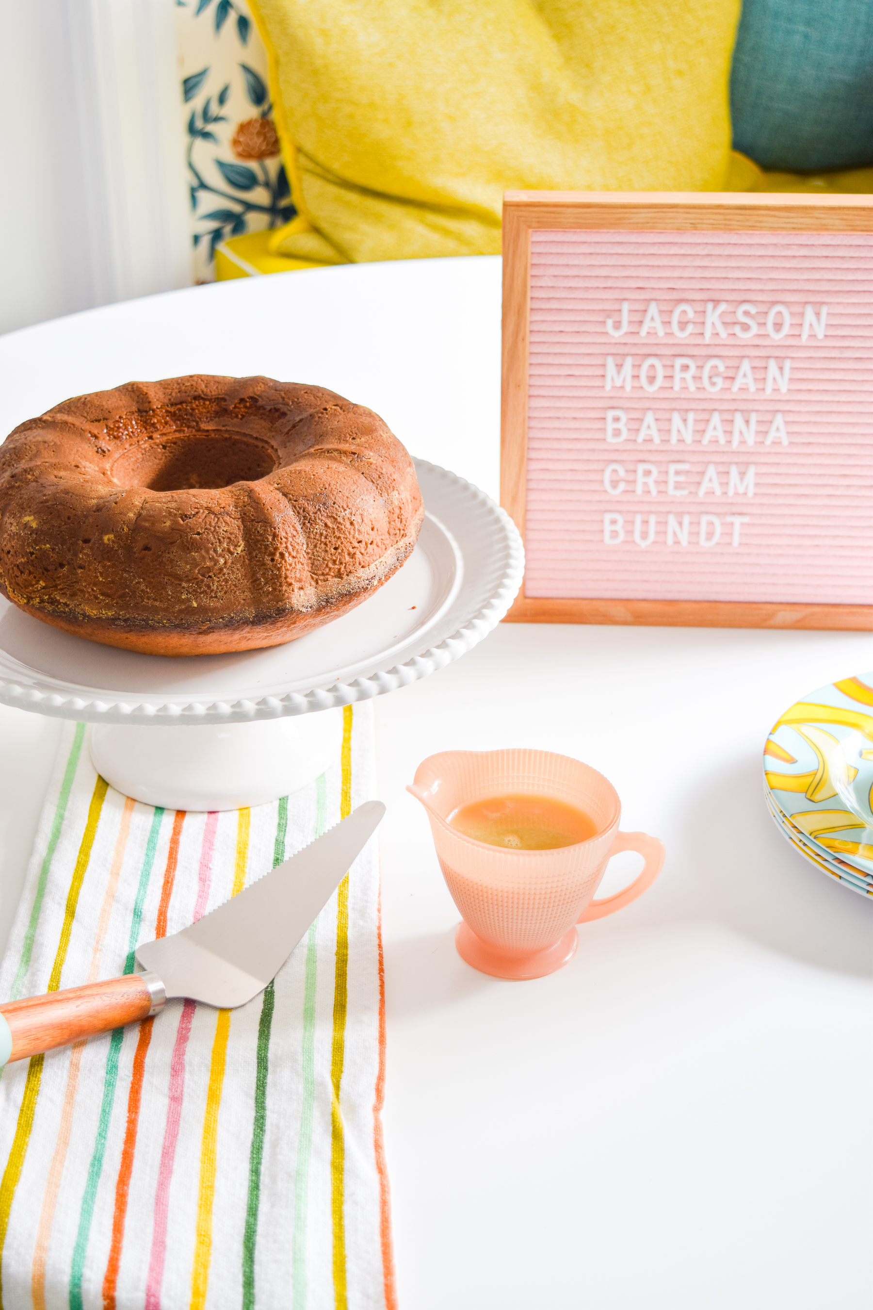 A Whiskey Banana Cream Bundt Cake is easier to make than you'd think (cake mix + Jackson Morgan Banana Pudding Cream), and tastes like creamy banana pudding goodness. 