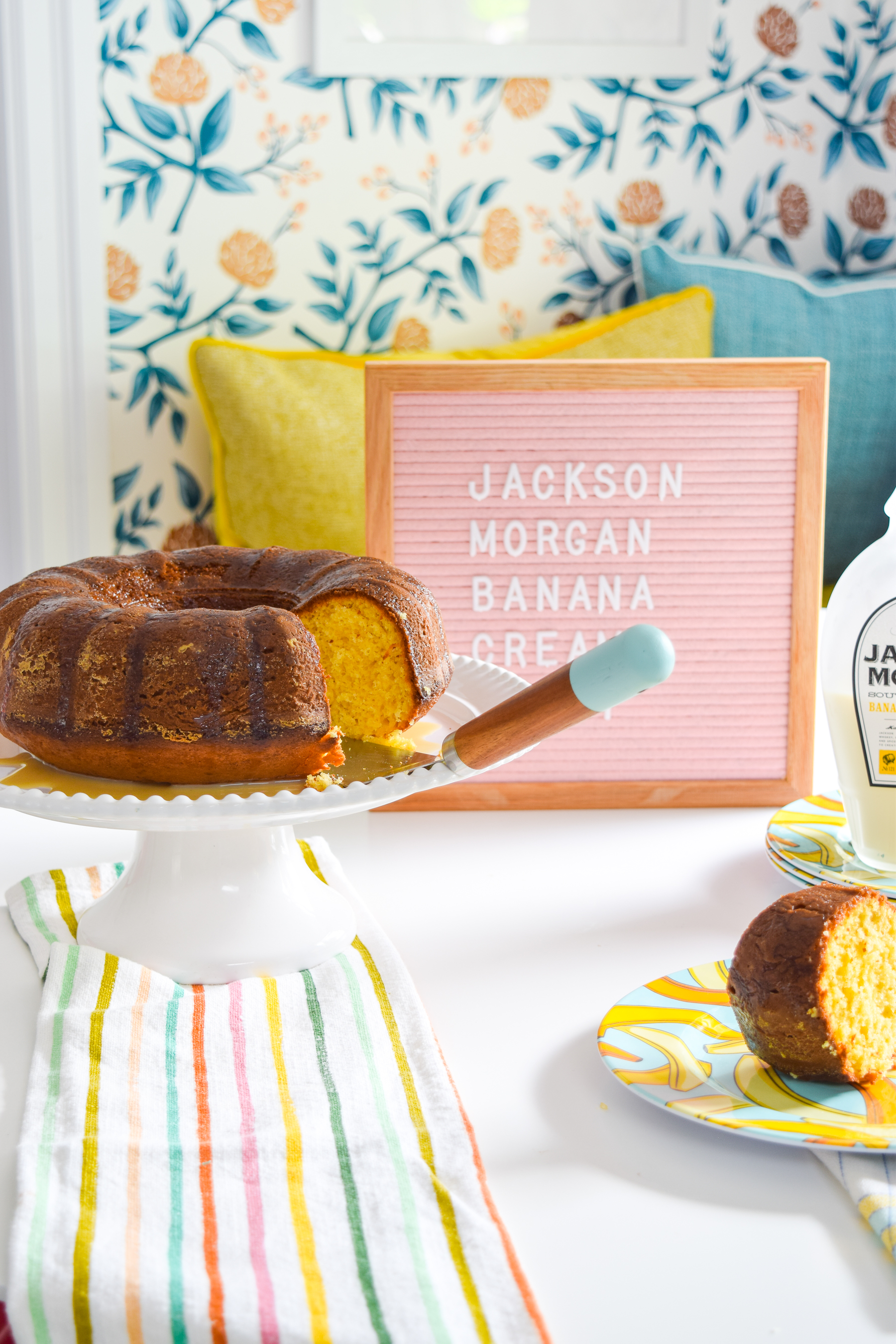 A Whiskey Banana Cream Bundt Cake is easier to make than you'd think (cake mix + Jackson Morgan Banana Pudding Cream), and tastes like creamy banana pudding goodness. 