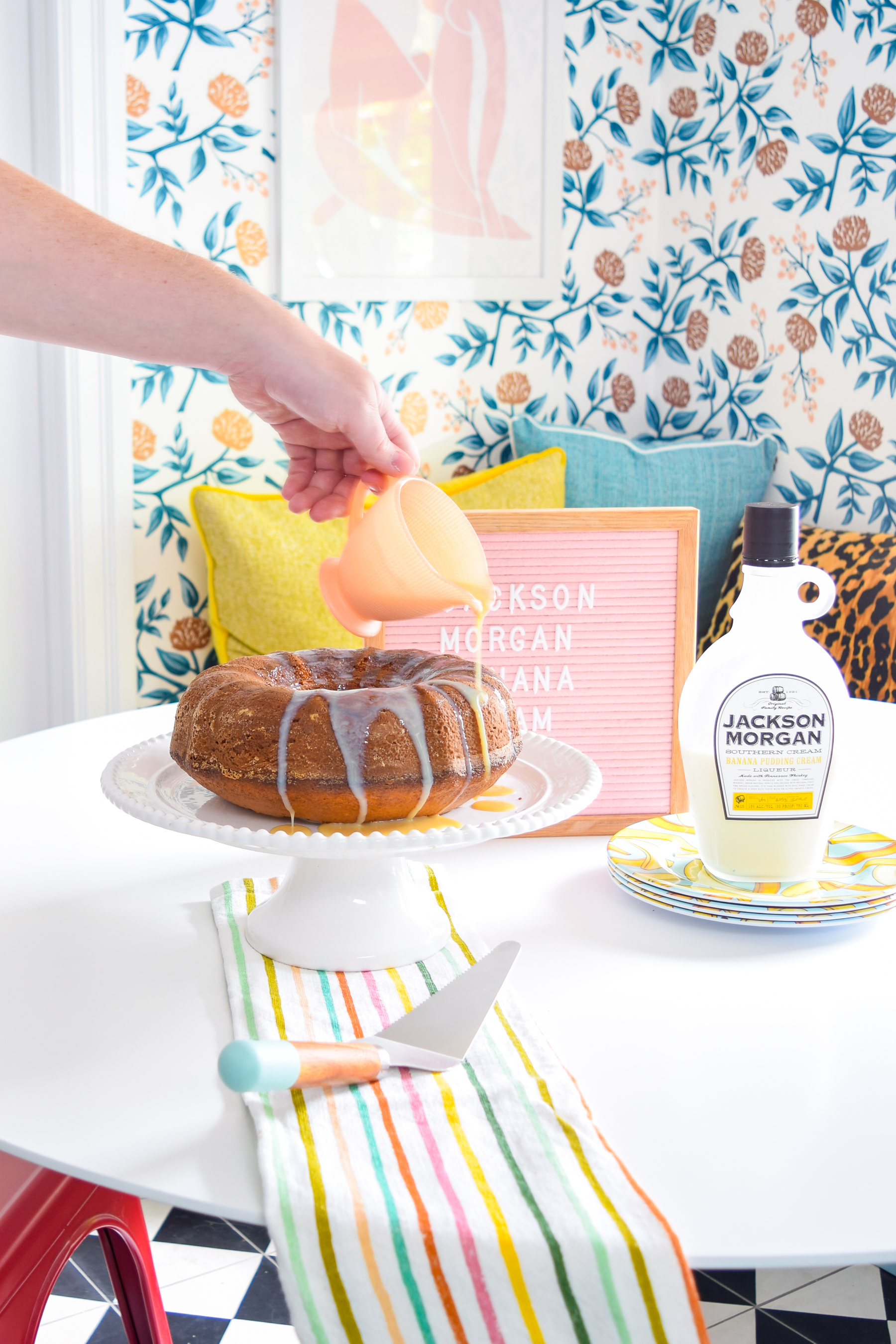 A Whiskey Banana Cream Bundt Cake is easier to make than you'd think (cake mix + Jackson Morgan Banana Pudding Cream), and tastes like creamy banana pudding goodness. 