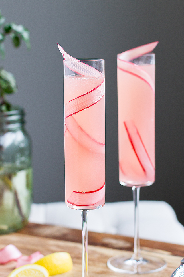 Rhubarb 75 Cocktail by The Good Drink Rhubarb 75 Cocktail by The Good Drink