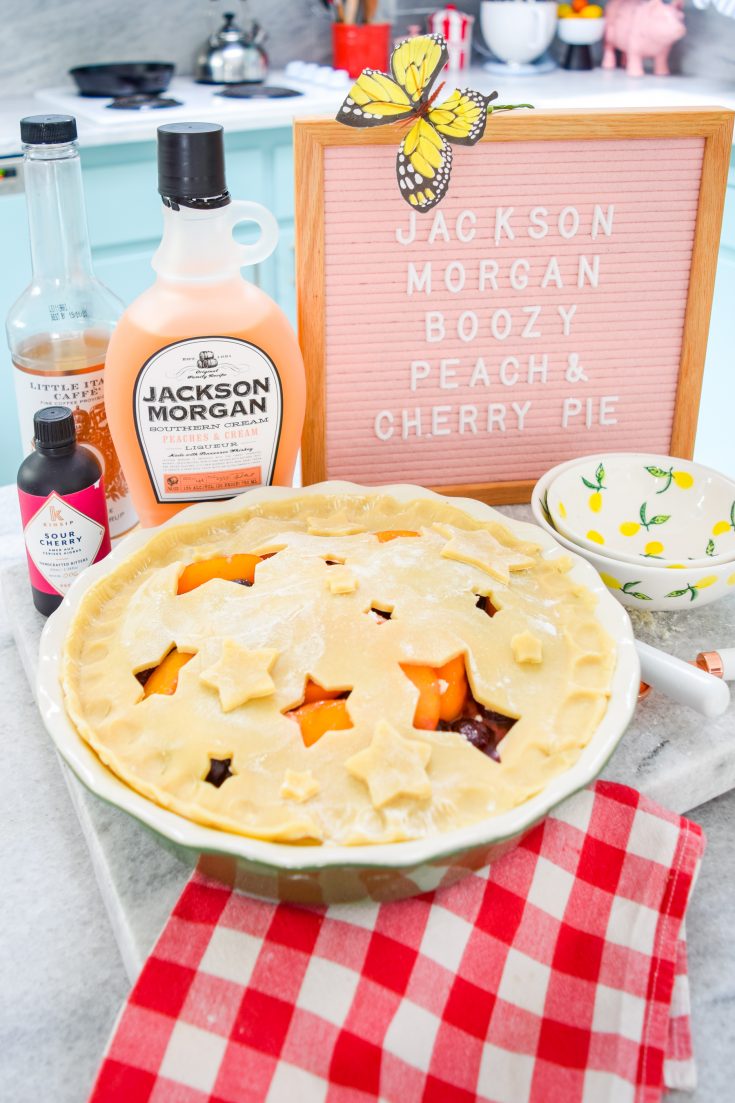 boozy peach and cherry pie