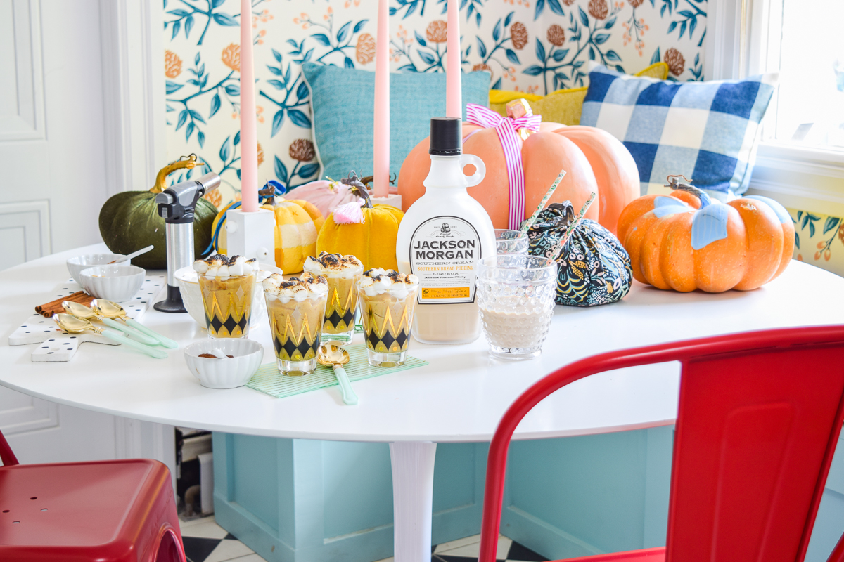 Pumpkin Spice Pudding Shots for desert, with a toasted marshmallow topping are super easy to make! Come grab the recipe & my secret ingredient. Psssst! It's Jackson Morgan's Southern Bread Pudding Whiskey Cream