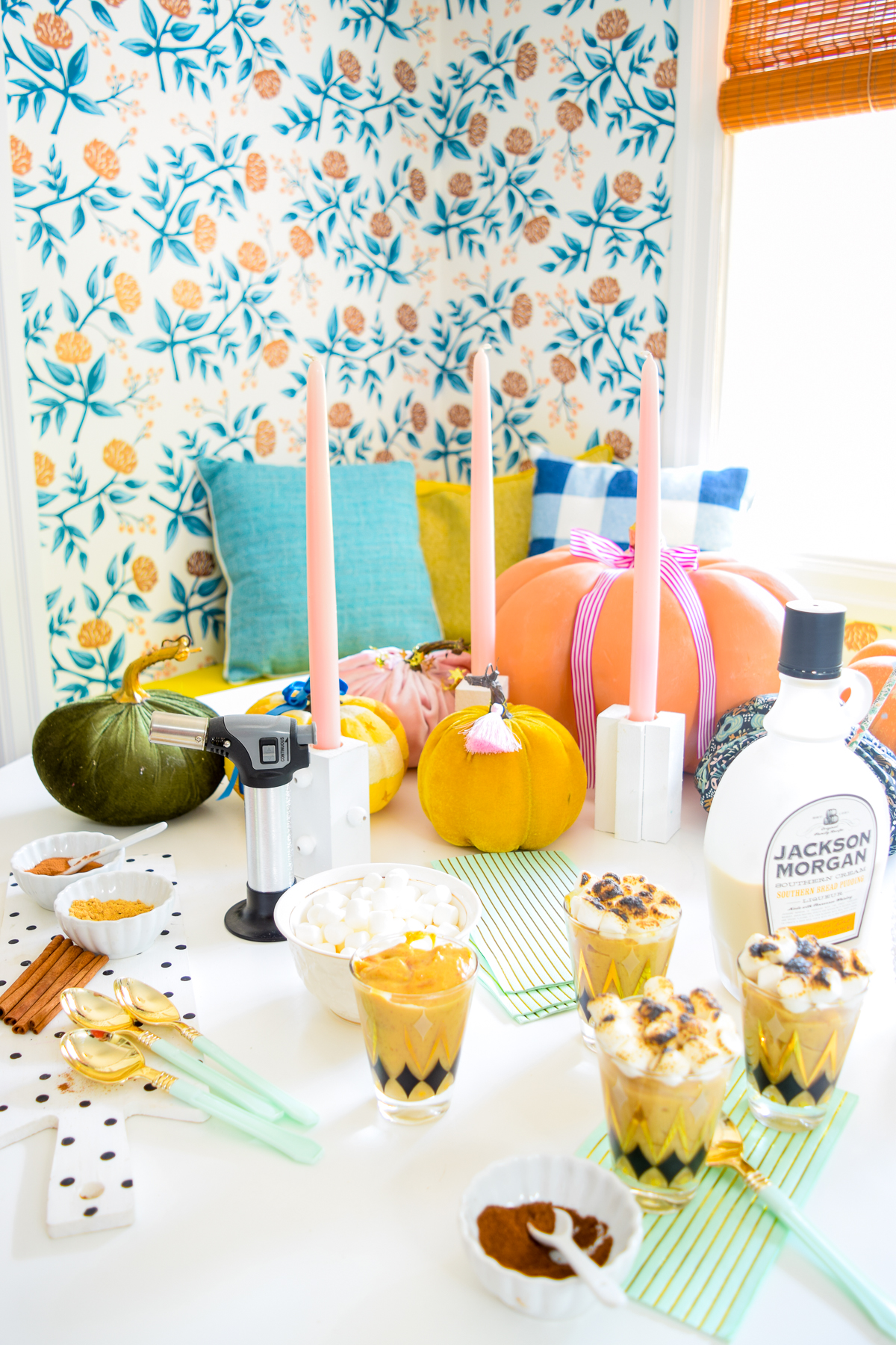 Pumpkin Spice Pudding Shots for desert, with a toasted marshmallow topping are super easy to make! Come grab the recipe & my secret ingredient. Psssst! It's Jackson Morgan's Southern Bread Pudding Whiskey Cream