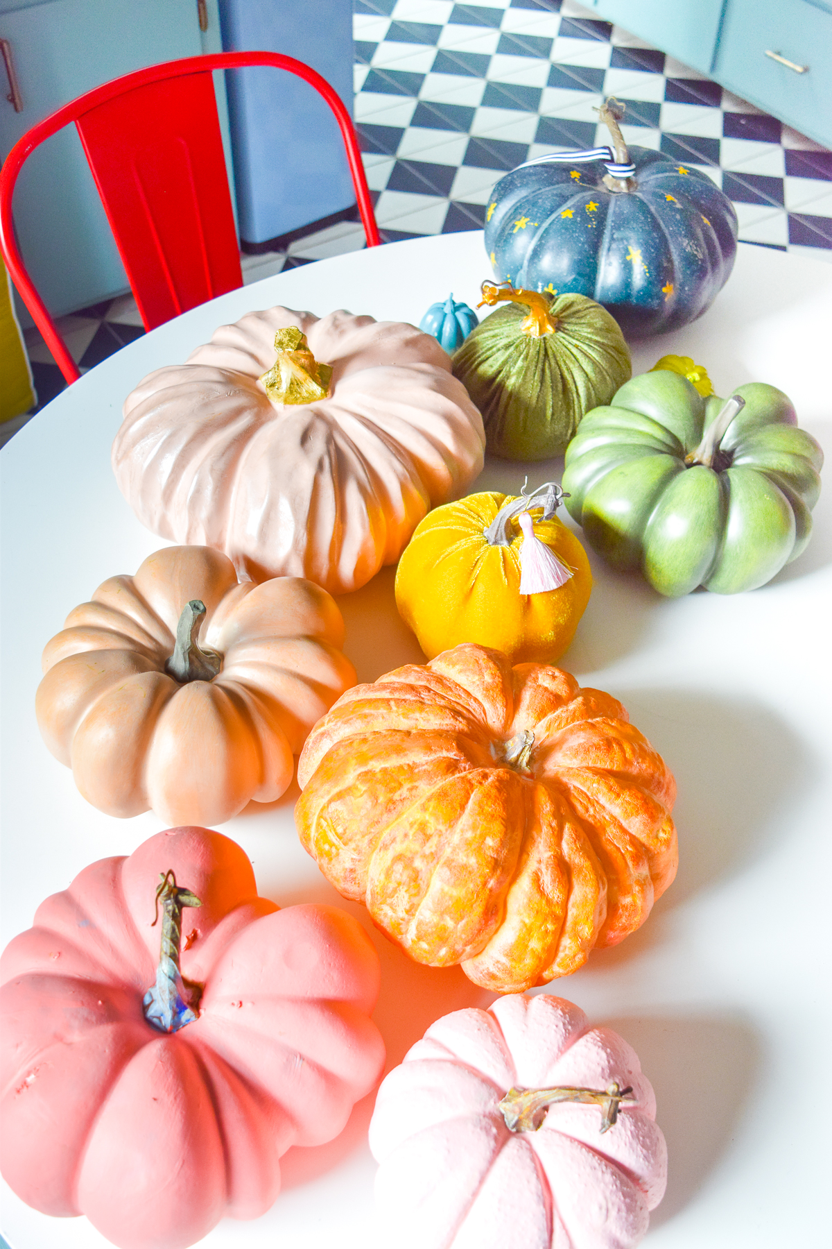 5 Colorful Pumpkin Painting Ideas that will bust you out of your creative rut, and have all your friends asking where you got such cool pumpkins this year. Using DecoArt's acrylic paints you can easily transfrom and re-use crafting pumpkins to create bold pops of colour.