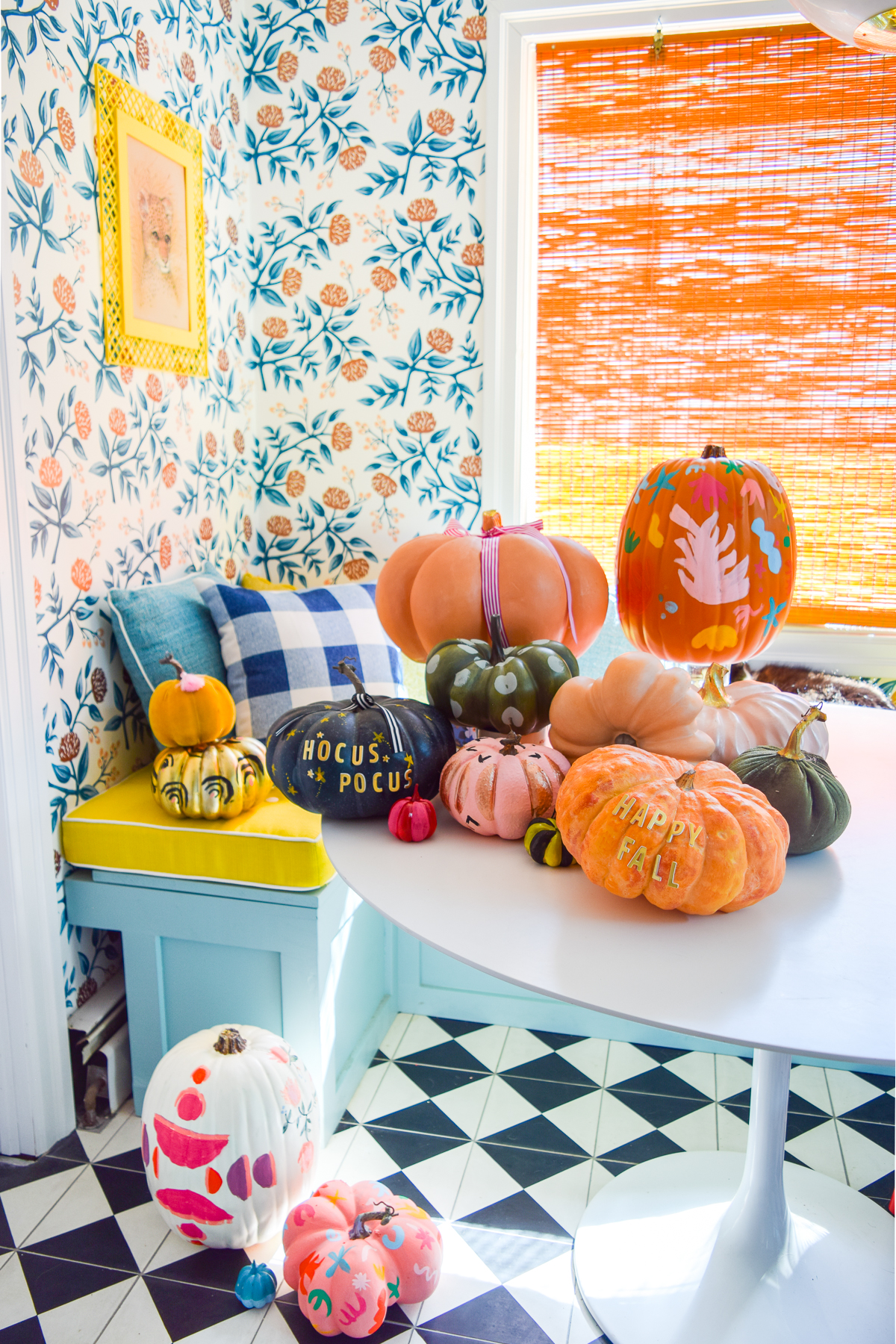 5 Colorful Pumpkin Painting Ideas that will bust you out of your creative rut, and have all your friends asking where you got such cool pumpkins this year. Using DecoArt's acrylic paints you can easily transfrom and re-use crafting pumpkins to create bold pops of colour.