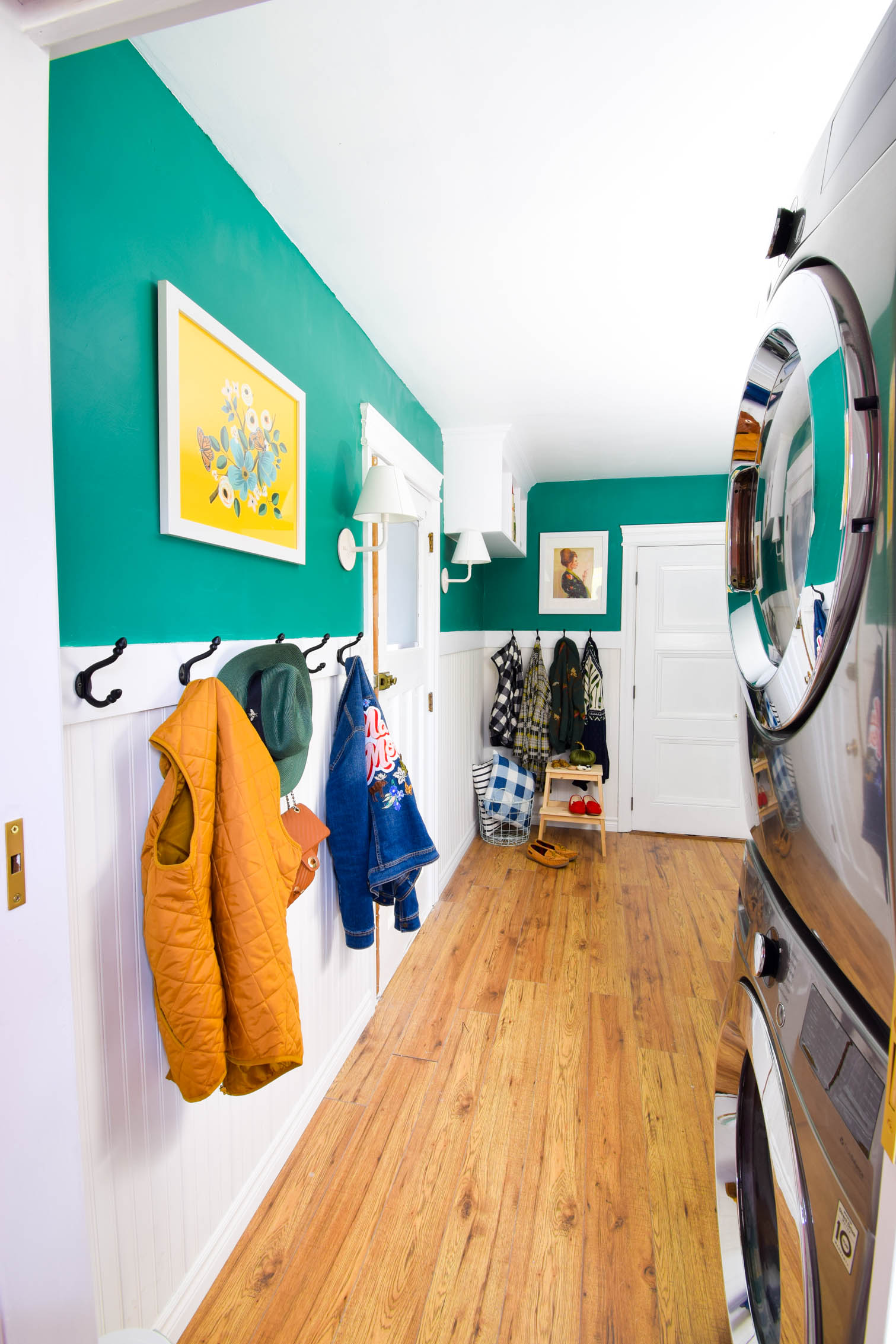 Colorful Beadboard Wainscoting at our Small Mudroom - Sprucing Up Mamahood