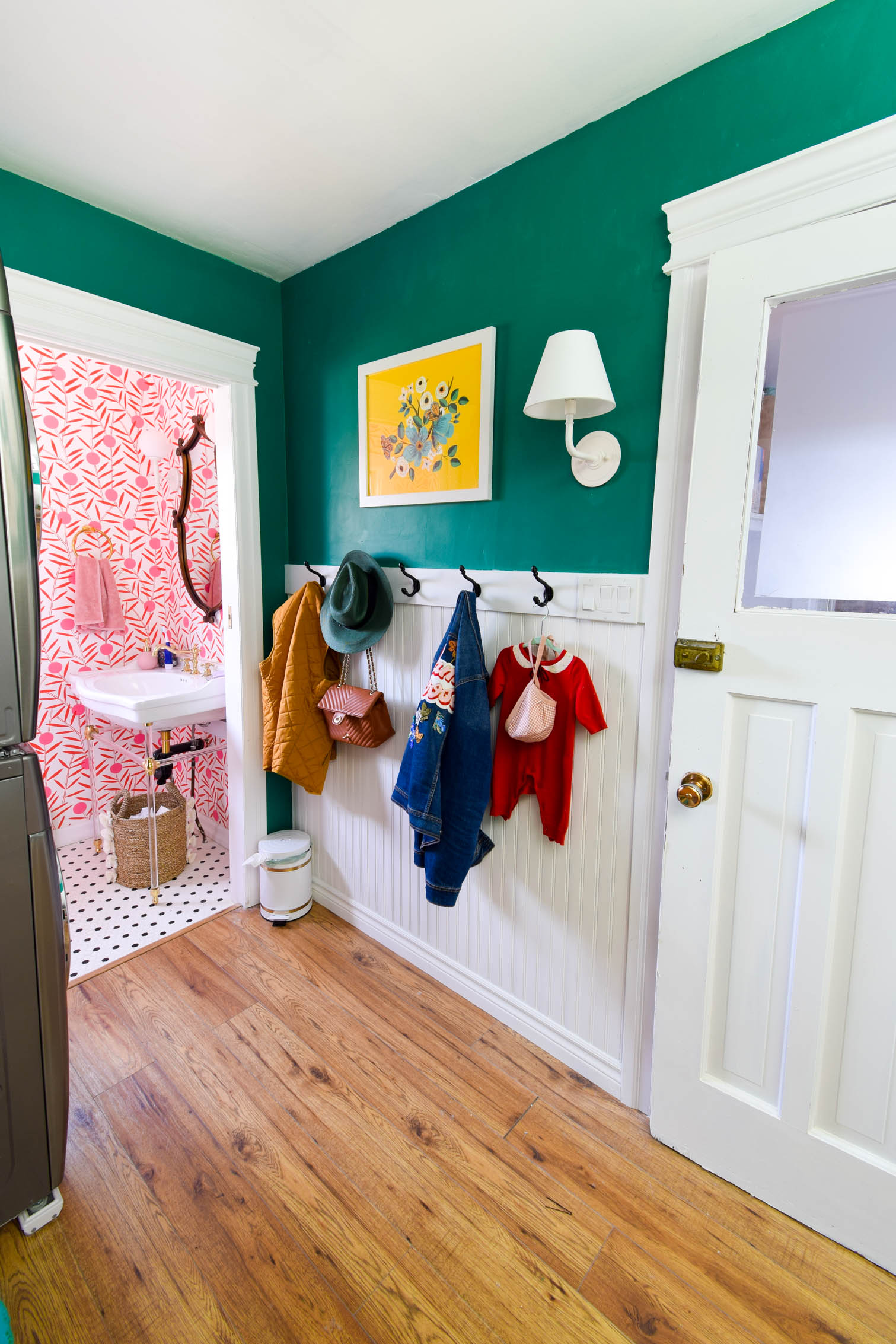 An Easy DIY Beadboard Hook Wall In The Kids' Bathroom