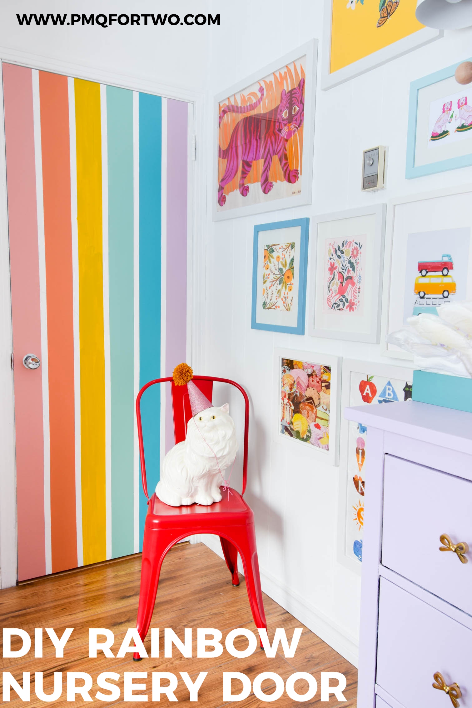 A DIY rainbow nursery door is how you nail two trends in one project! Get rainbows and murals all in one, and add a major pop of color to any space. A DIY rainbow nursery door is how you nail two trends in one project! Get rainbows and murals all in one, and add a major pop of color to any space.