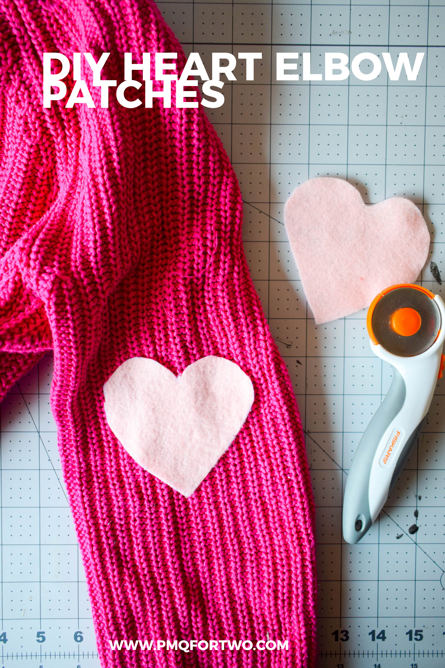 DIY Heart elbow patches are the easiest way to refashion a sweater. Using felt and a needle + thread, you can add adorable style in a few minutes to any top