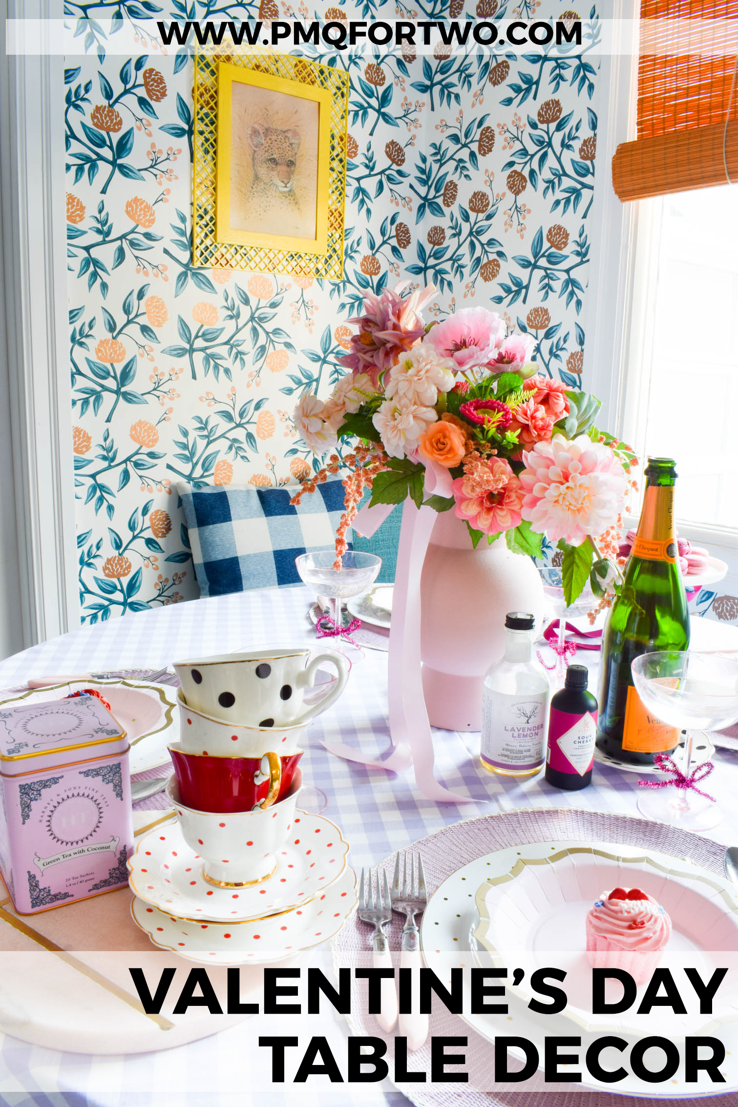 valentine's day table decor doesn't just have to be heart diecuts and cinnamon hearts. A soft purple tablescape, with shades of pink is all you need.