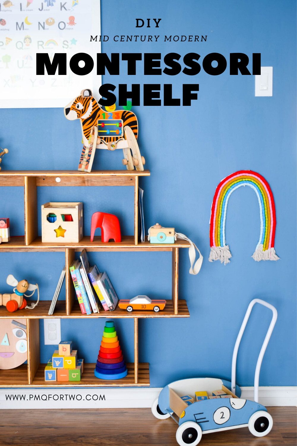 Embrace the Montessori method with an easy to access toy set-up for your kid & marry your decor style, with this DIY Mid Century Modern Montessori Toy Shelf. Full build plans and cut list on the blog.