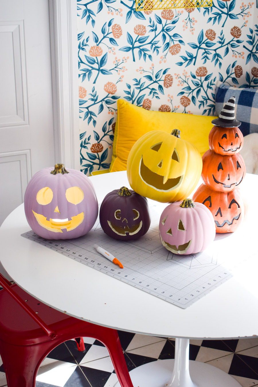 The best tool to carve foam pumpkins is the Fiskars Easy Change Detail Knife. It slices with ease and doesn't hurt to hold.