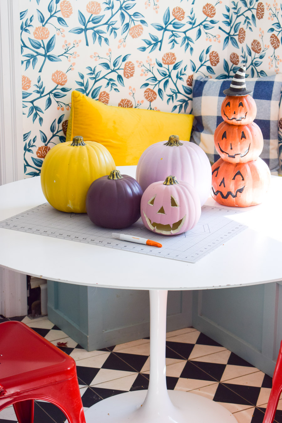 The best tool to carve foam pumpkins is the Fiskars Easy Change Detail Knife. It slices with ease and doesn't hurt to hold.